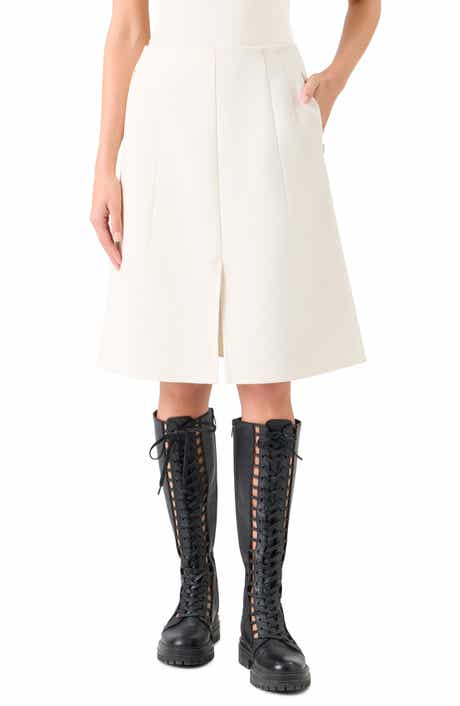 Pleated Cotton & Silk A-Line Skirt