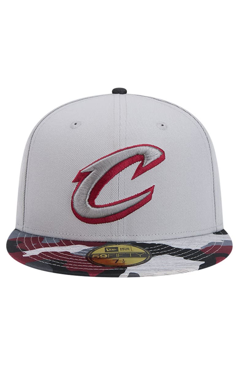 New Era Men's New Era Gray Cleveland Cavaliers Active Color Camo Visor 59FIFTY Fitted Hat, Alternate, color, 