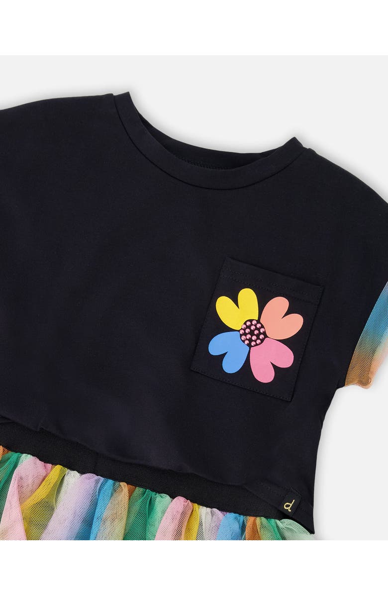 Deux par Deux Organic Cotton and Mesh Short Sleeve Dress, Alternate, color, Black