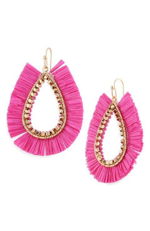 Fringe Drop Hoop Earrings