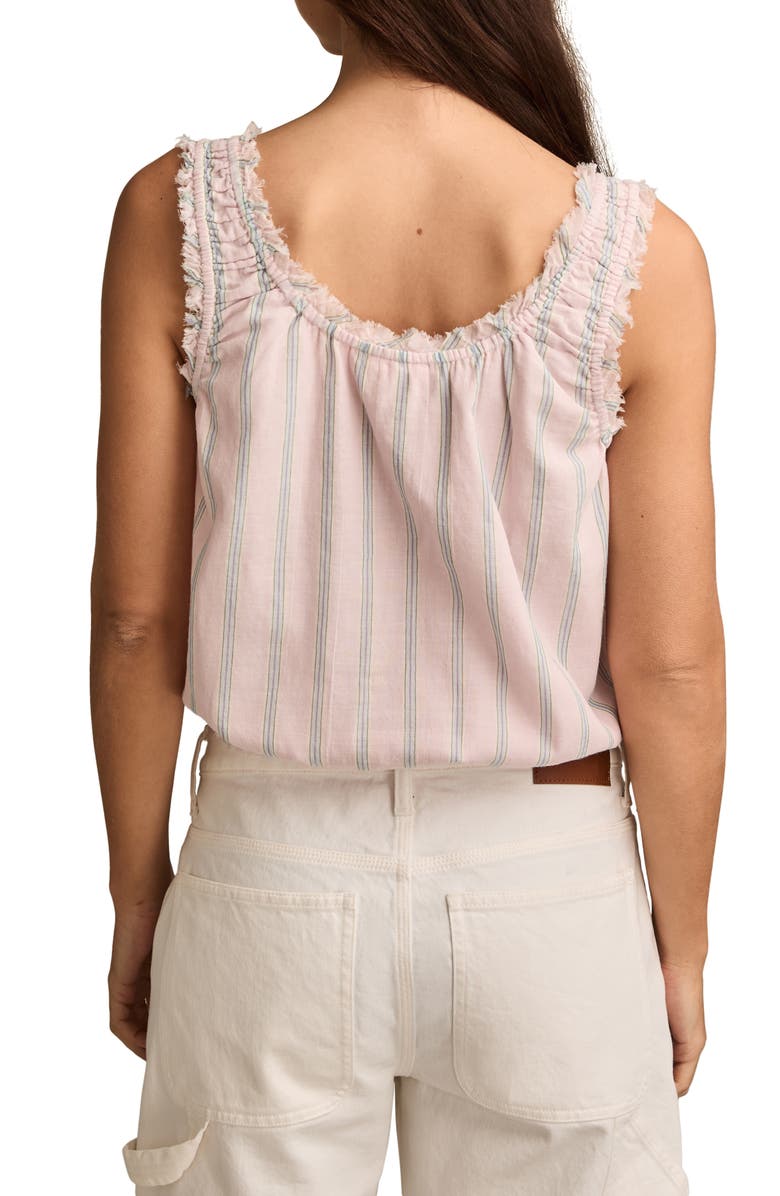 Lucky Brand Ruffle Tie Neck Cotton Top, Alternate, color, Pink Stripe