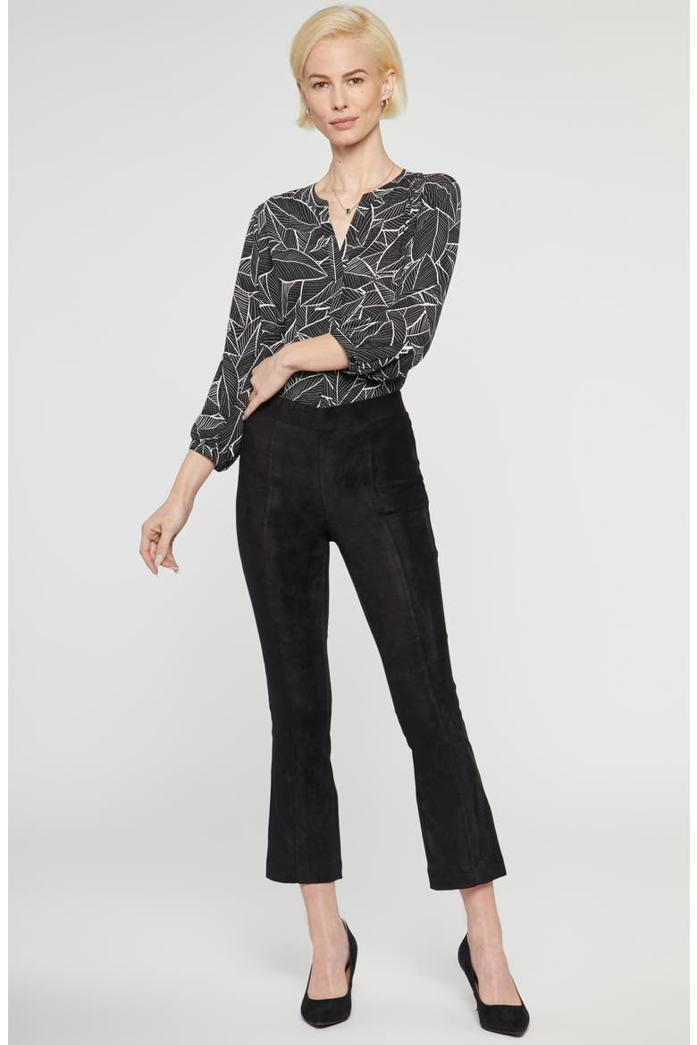 Pull-On Ankle Slim Bootcut Faux Suede Pants, Alternate, color, BLACK