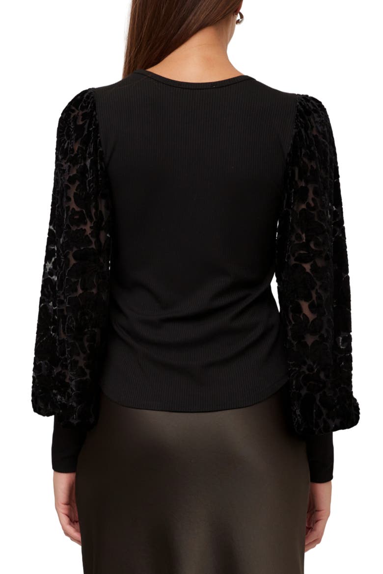 Burnout Bishop-Sleeved Ribbed Top, Alternate, color, BLACK