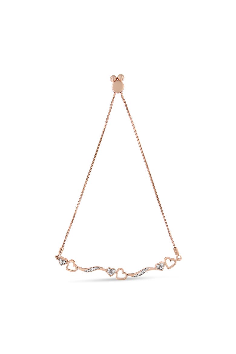Silver 1/10 Cttw Diamond Wave and Hearts Adjustable Bolo Bracelet, Alternate, color, Rose Gold over Silver