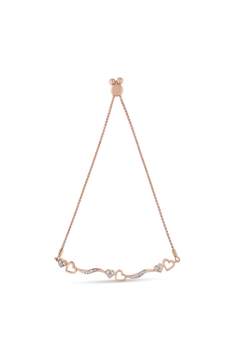 Haus of Brilliance Silver 1/10 Cttw Diamond Wave and Hearts Adjustable Bolo Bracelet, Alternate, color, Rose Gold Over Silver