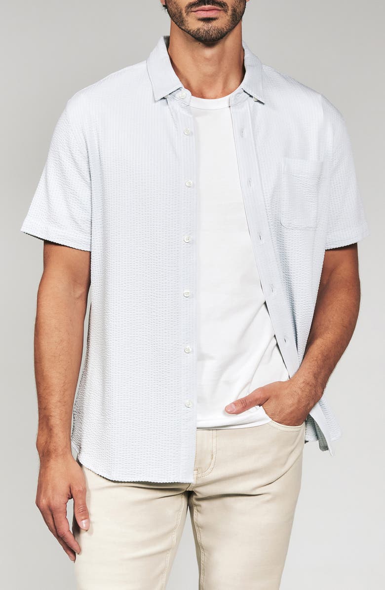 7 Diamonds Keaton Stripe Seersucker Short Sleeve Button-Up Shirt, Main, color, Grey