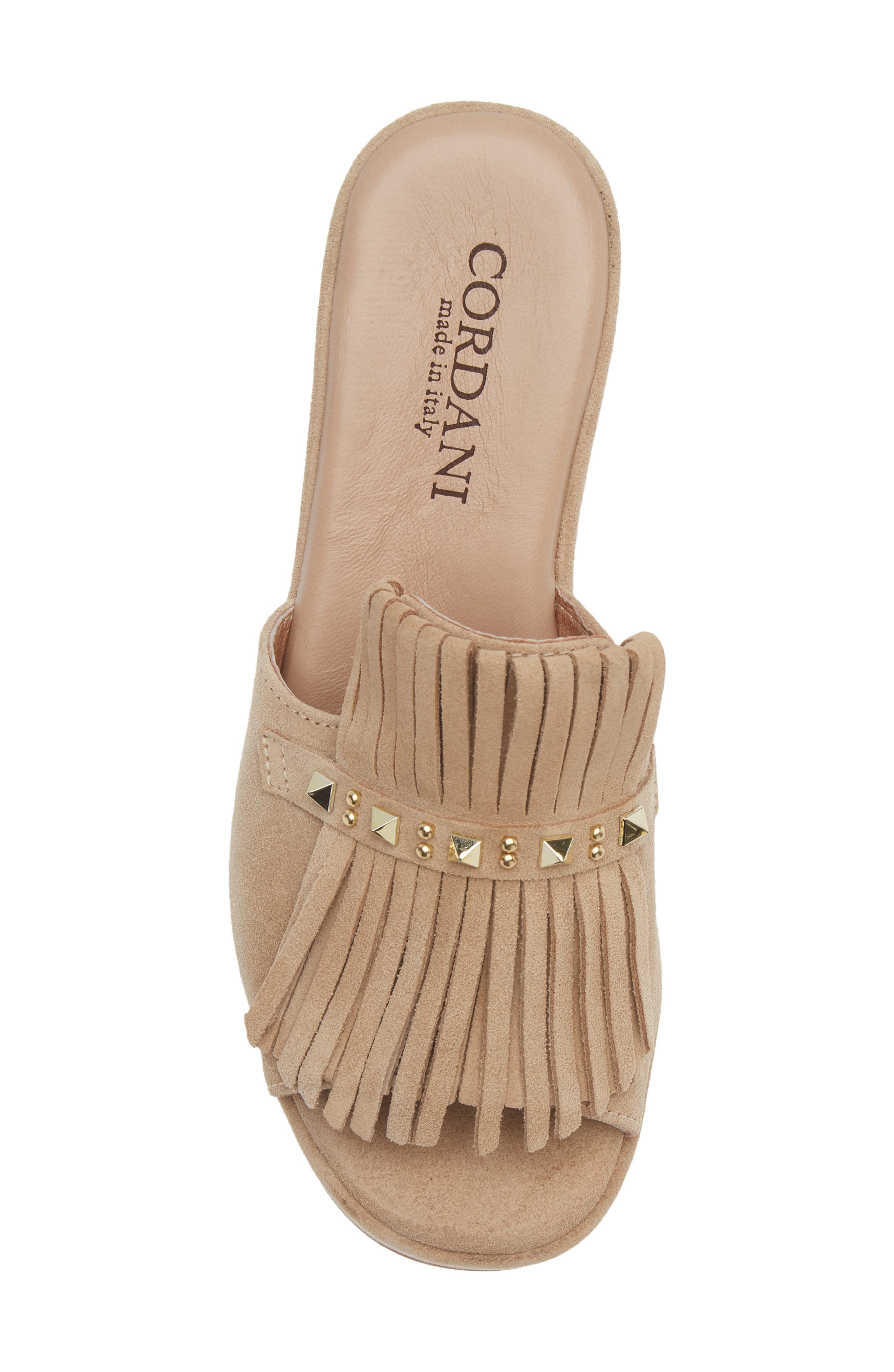 Cordani Jewel Studded Kiltie Platform Wedge Slide Sandal, Alternate, color, Beige Suede