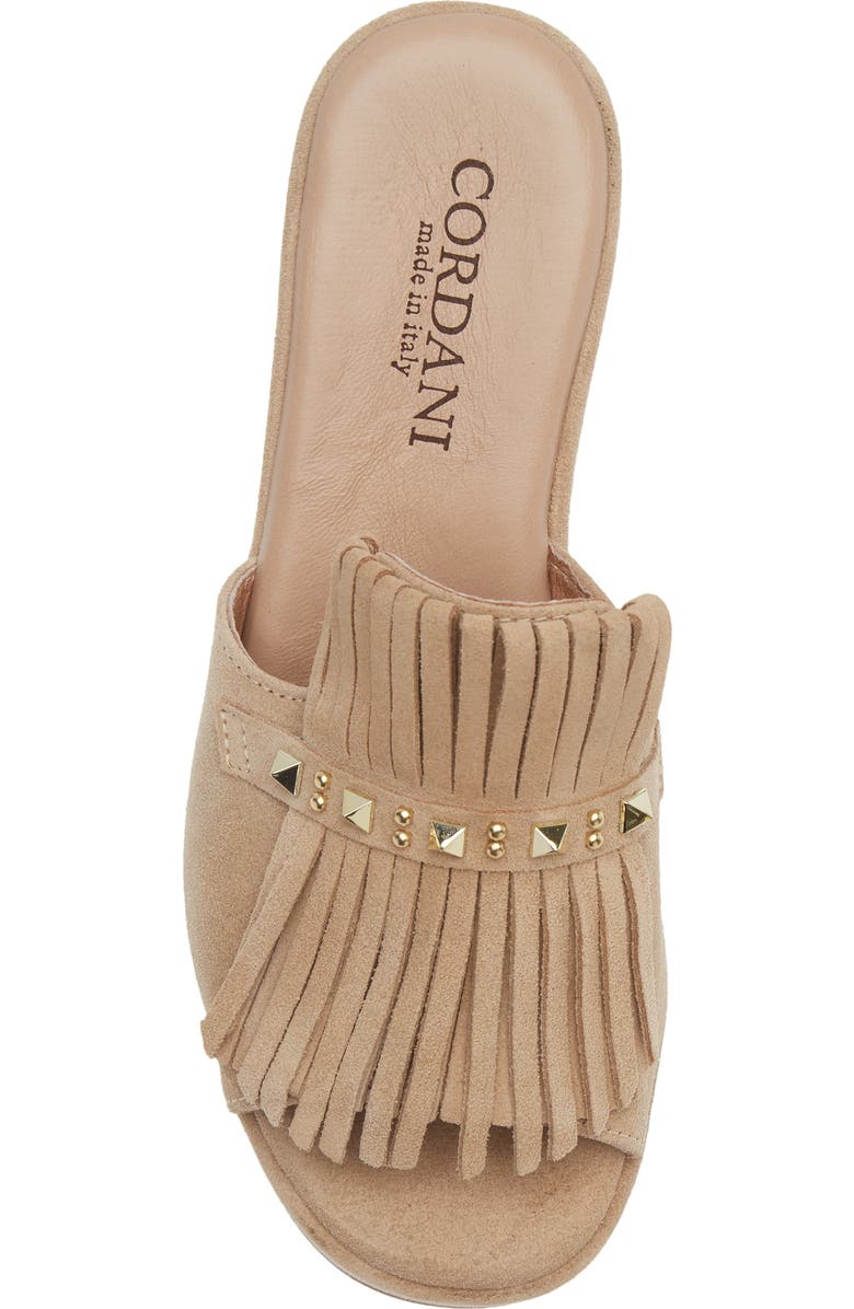 Cordani Jewel Studded Kiltie Platform Wedge Slide Sandal, Alternate, color, Beige Suede