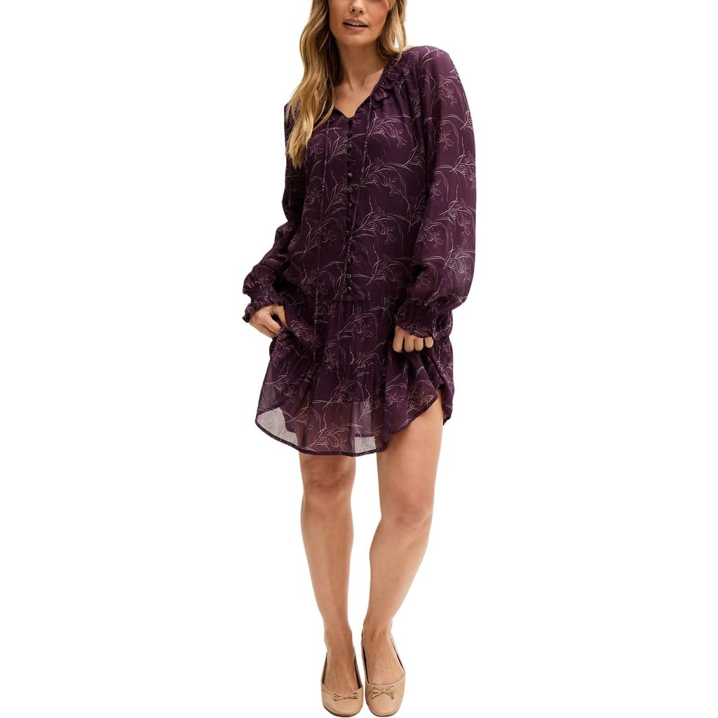 Lily And Lionel Henrietta Floral Print Button Down Mini Dress In Purple