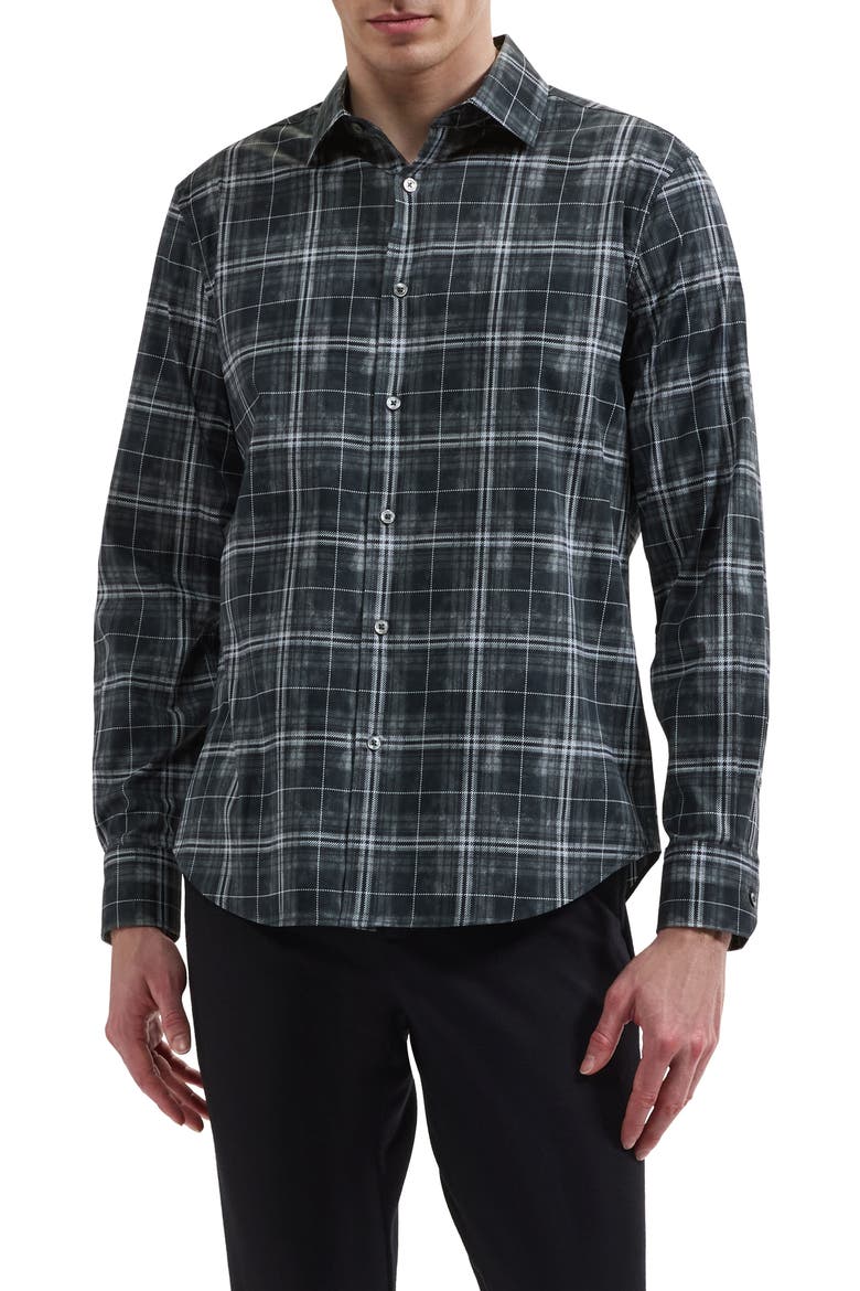 Axel Plaid Long Sleeve Shaped Shirt, Main, color, BLACK