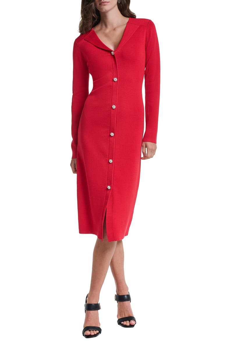 Jewel Long Sleeve Midi Sweater Dress, Main, color, ADMIRAL RED
