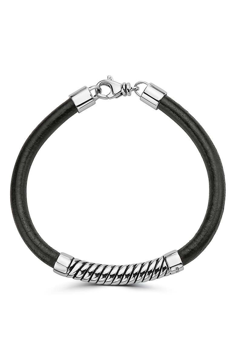 EFFY Men's Twisted Sterling Silver & Leather Bracelet, Main, color, 