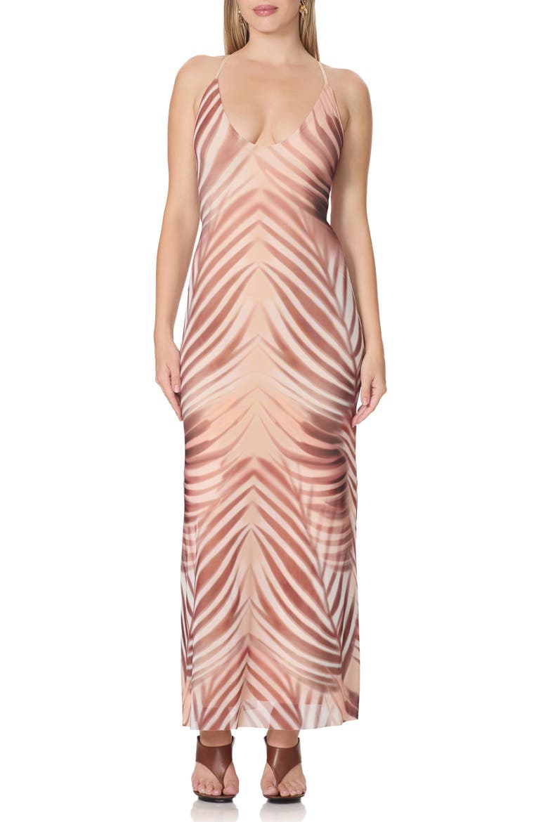 Romy Print Mesh Slipdress, Main, color, KISSING PALMS