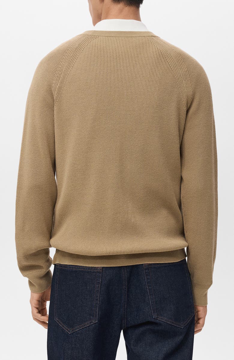 MANGO Ribbed Cotton Blend Cardigan, Alternate, color, Beige