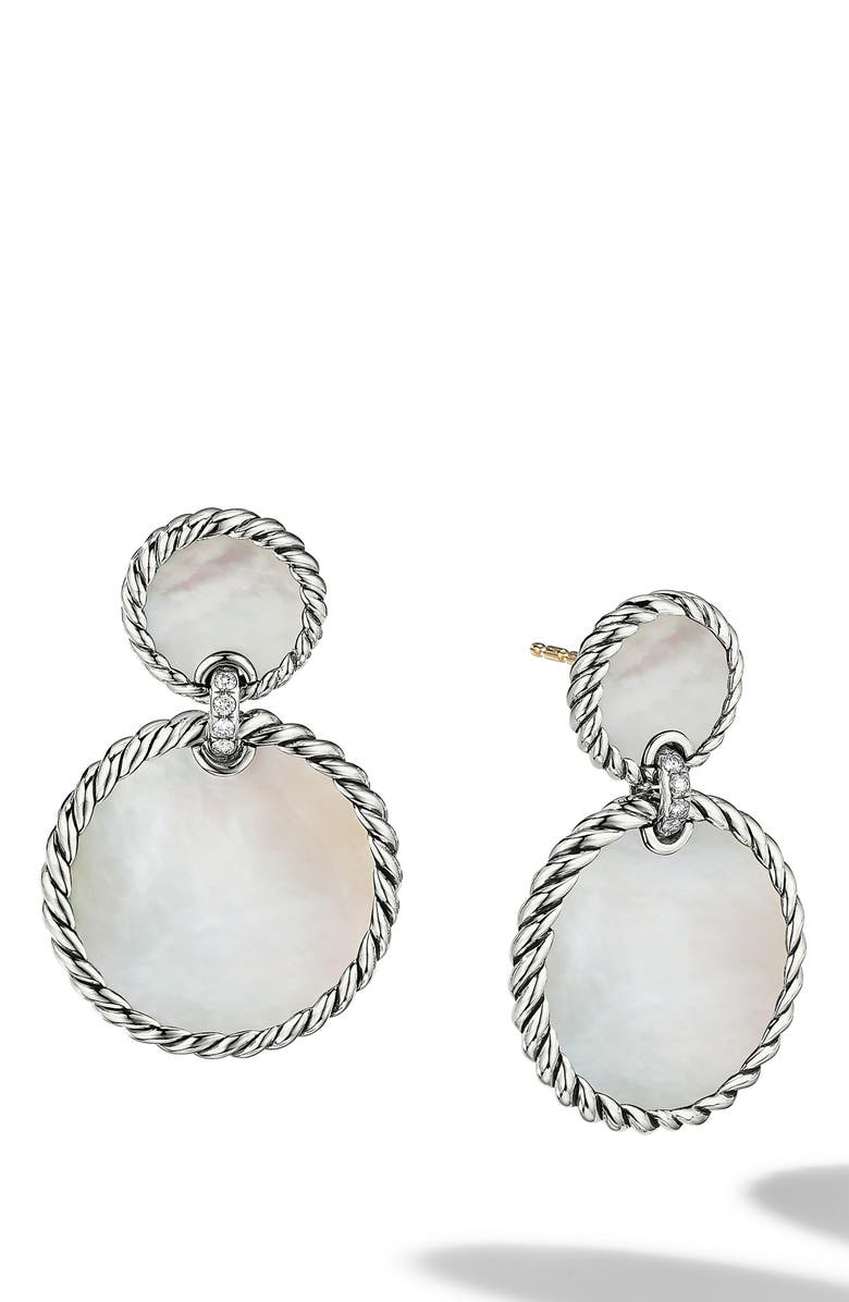 David Yurman Elements Double Drop Earrings with Pavé Diamonds, Main, color, Mother Of Pearl/ Silver
