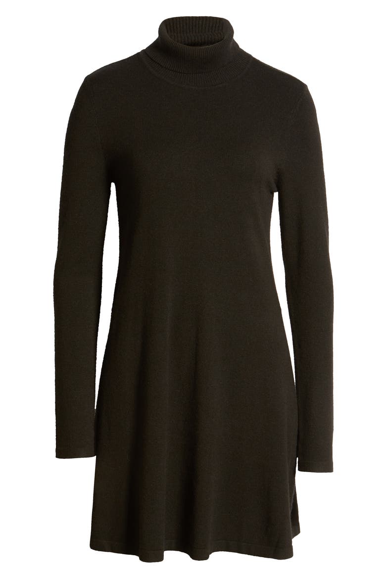 Happy Roll Neck Long Sleeve A-Line Sweater Dress, Alternate, color, BLACK