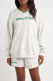 THE MAYFAIR GROUP Going Offline Embroidered Oversize Fleece Sweatshirt
