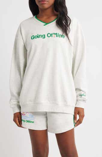 THE MAYFAIR GROUP Going Offline Embroidered Oversize Fleece Sweatshirt
