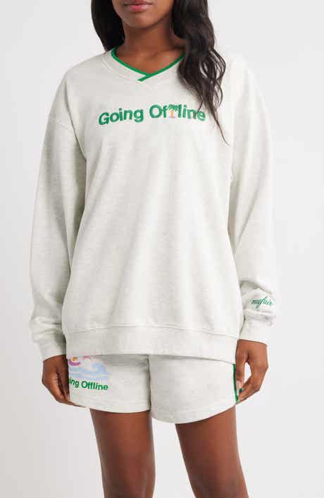 THE MAYFAIR GROUP Going Offline Embroidered Oversize Fleece Sweatshirt