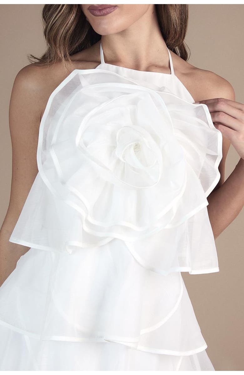 Coast Corsage Halter Bridal Mini Dress, Alternate, color, Ivory