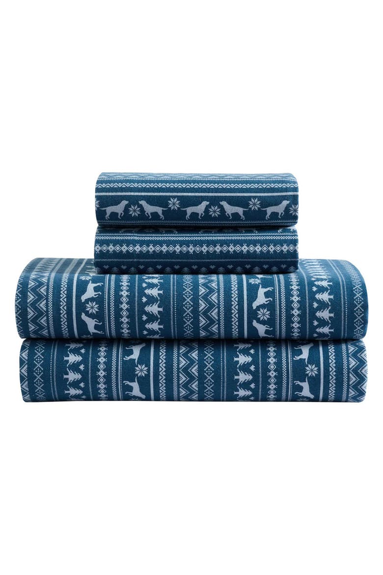 Dog Sweater Cotton Flannel Sheet Set, Main, color, KODIAK BLUE