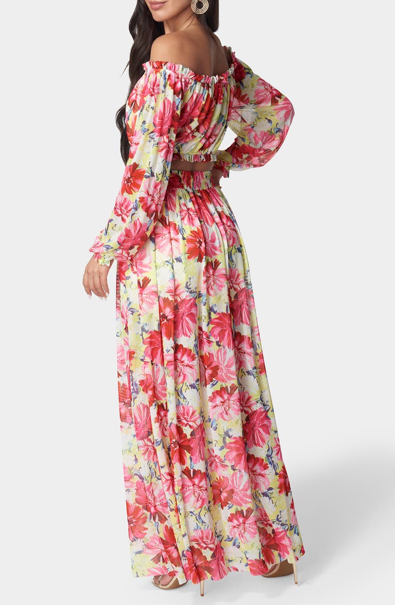 bebe Long Sleeve Crop Top & Maxi Skirt Set, Alternate, color, Ivy/ Multi