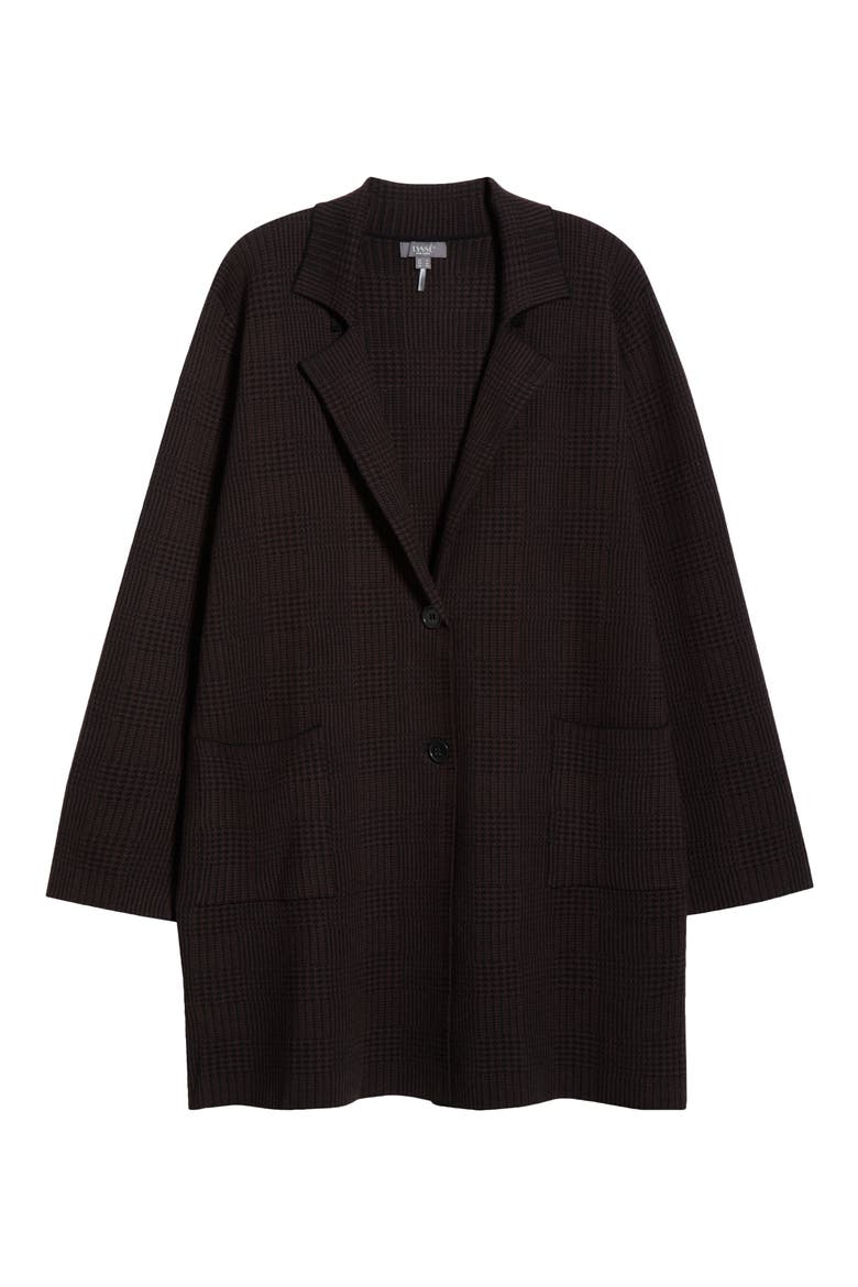 Lina Glen Plaid Jacquard Sweater Coat, Alternate, color, DOUBLE ESPRESSO/ BLACK