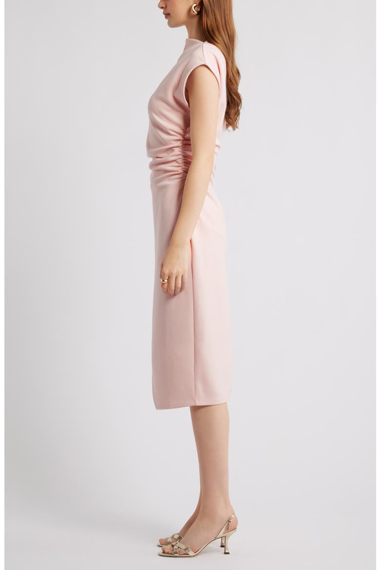 Ruched Funnel Neck Midi Dress, Alternate, color, PINK WISP