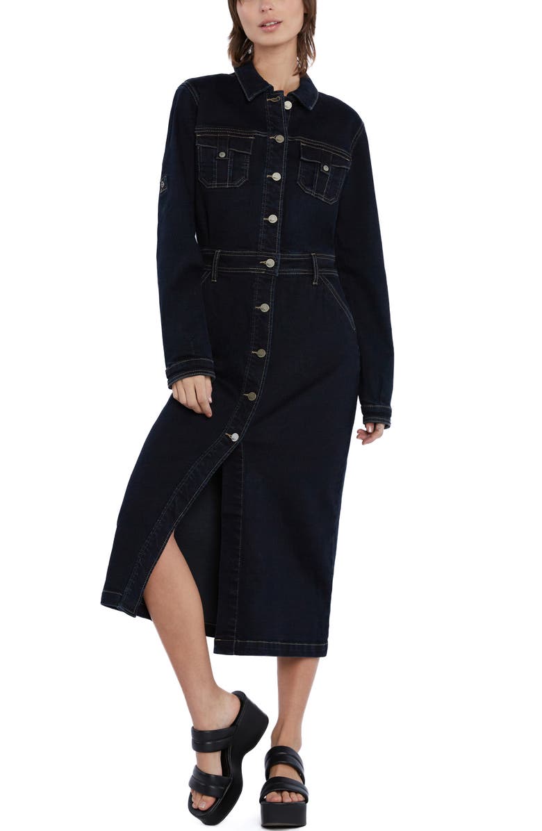 Wash Lab Denim Long Sleeve Denim Midi Shirtdress, Alternate, color, 