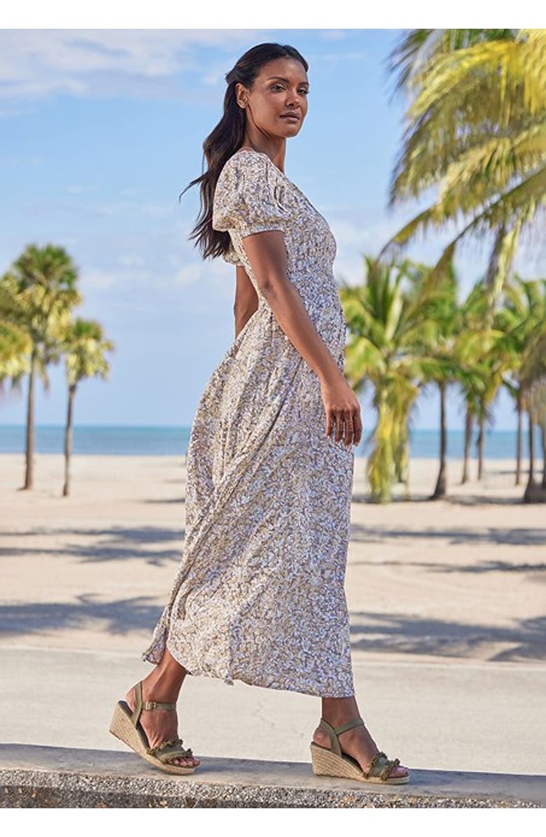 LASCANA Women's Floral Print Maxi Dress, Alternate, color, Grey Multi