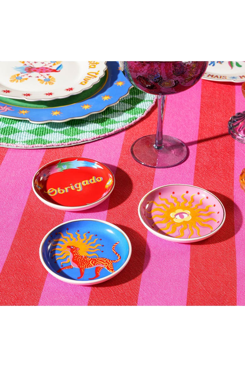 Porcelain Plate 6 Pcs Set, Alternate, color, Red-Pink-Blue