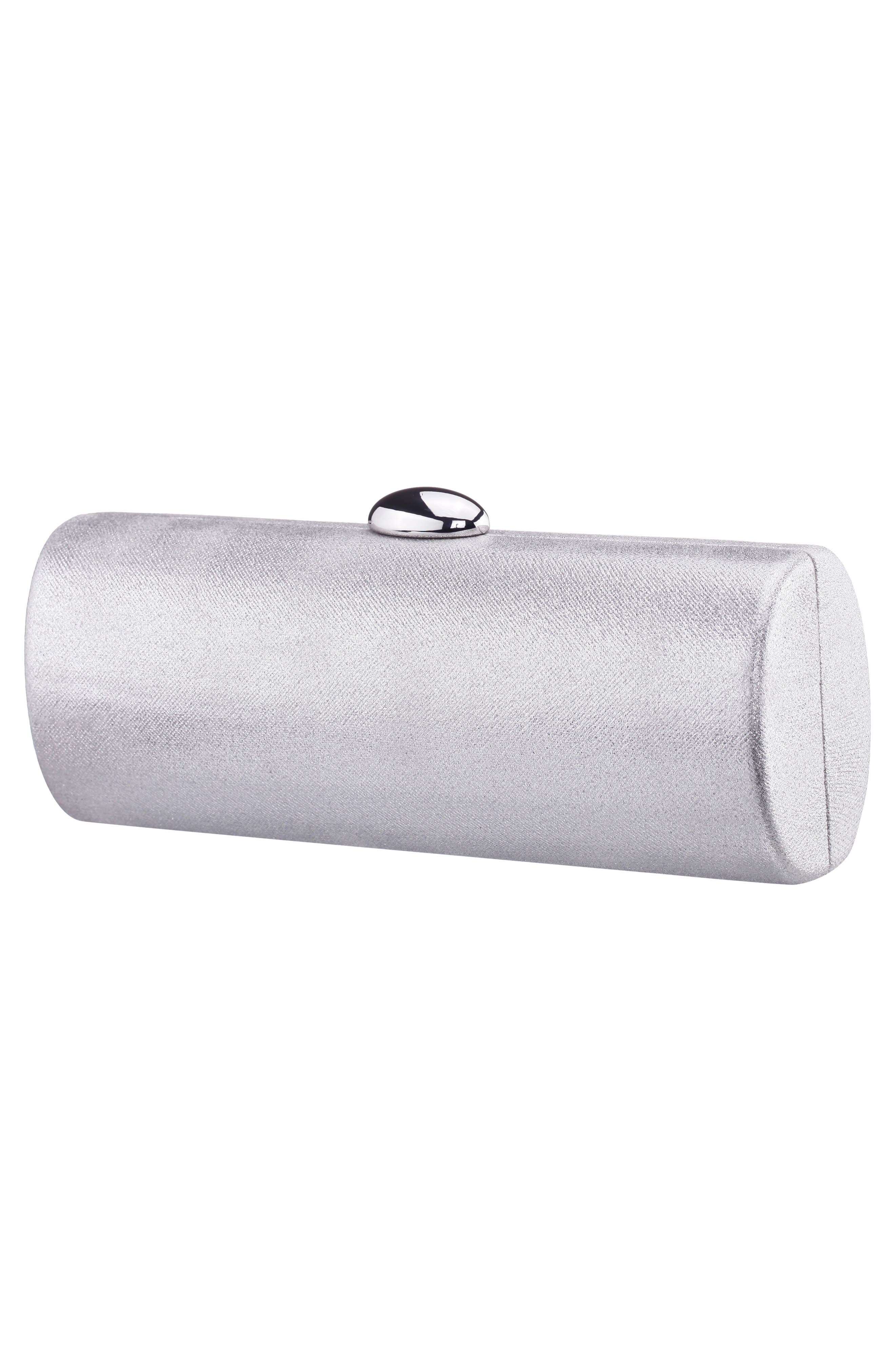 Nina Xandra Metallic Faux Leather Frame Clutch, Alternate, color, Silver