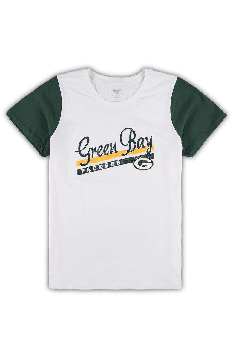 CONCEPTS SPORT Women's Concepts Sport White/Green Green Bay Packers Plus Size Downfield T-Shirt & Shorts Sleep Set, Alternate, color, 