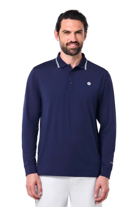 Men's LumaLeo Long Sleeve Sports Polo, UPF 50+ Sun Protection