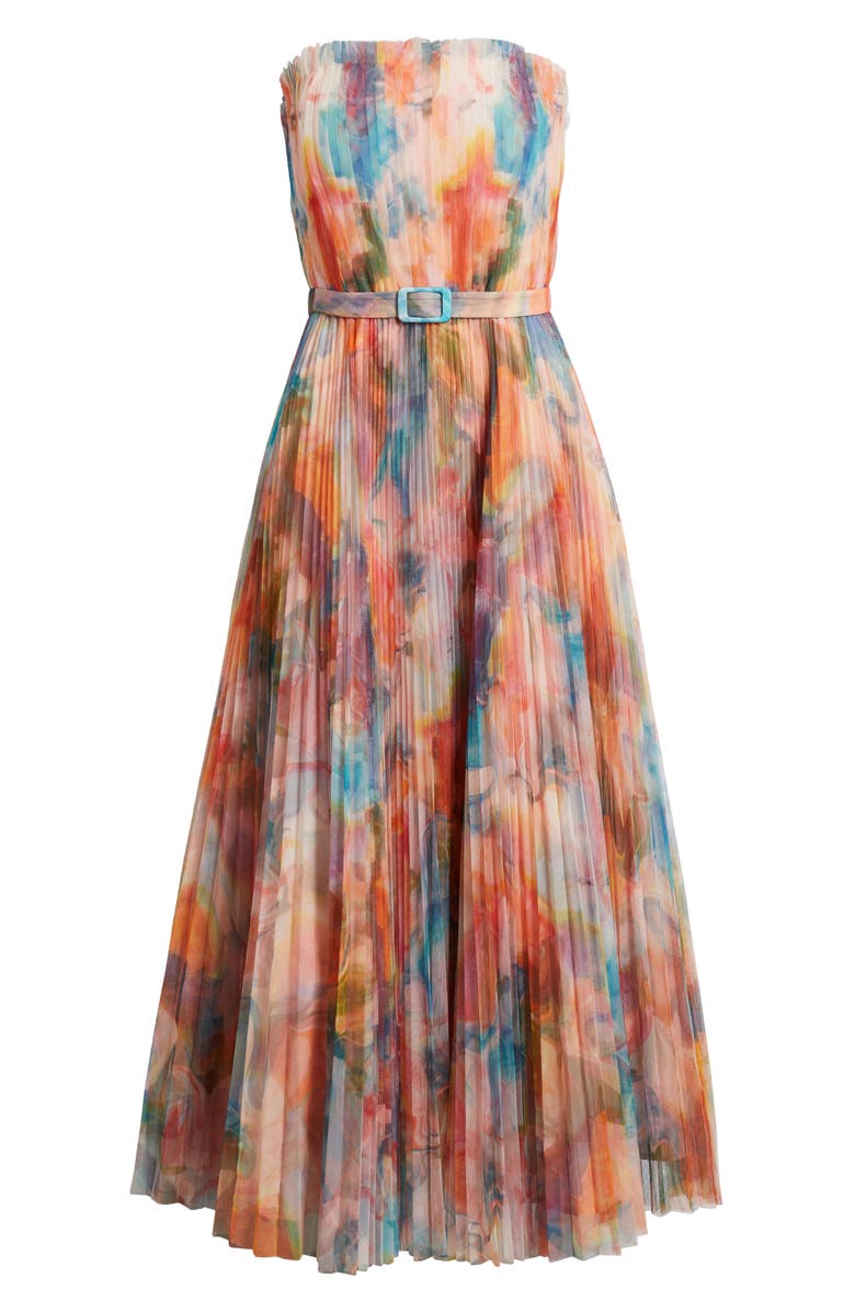 Hutch Pleated Strapless Belted Fit & Flare Cocktail Dress, Alternate, color, Coral Multi Swirl
