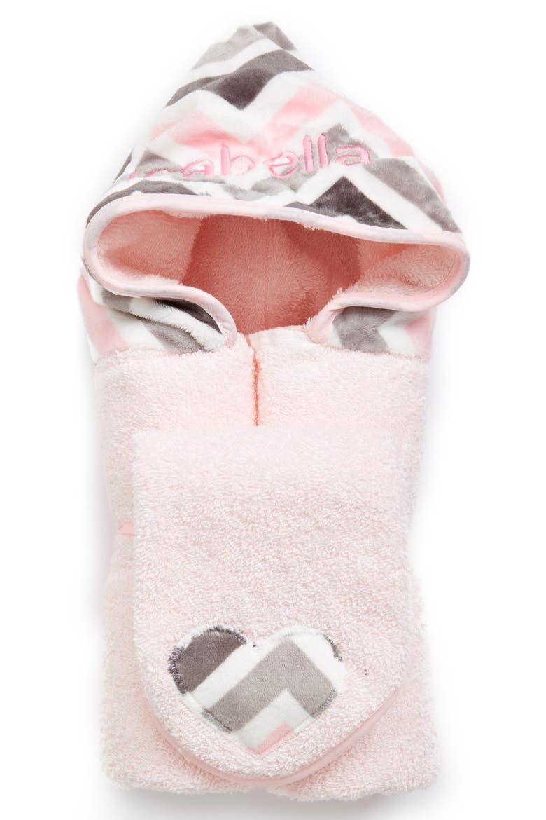 Personalized Hooded Towel, Main, color, PINK CHEVRON