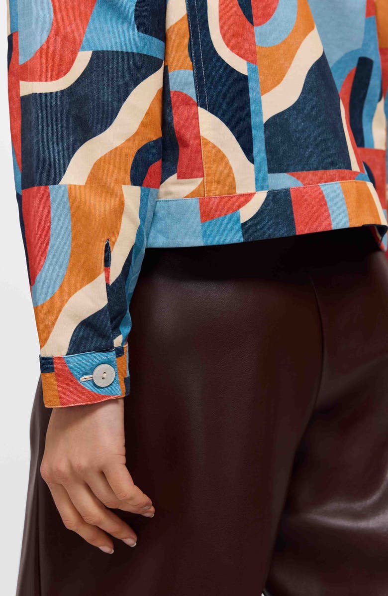 Foxcroft Thelma Geo Print Cotton Corduroy Shirt Jacket, Alternate, color, Blue Multi