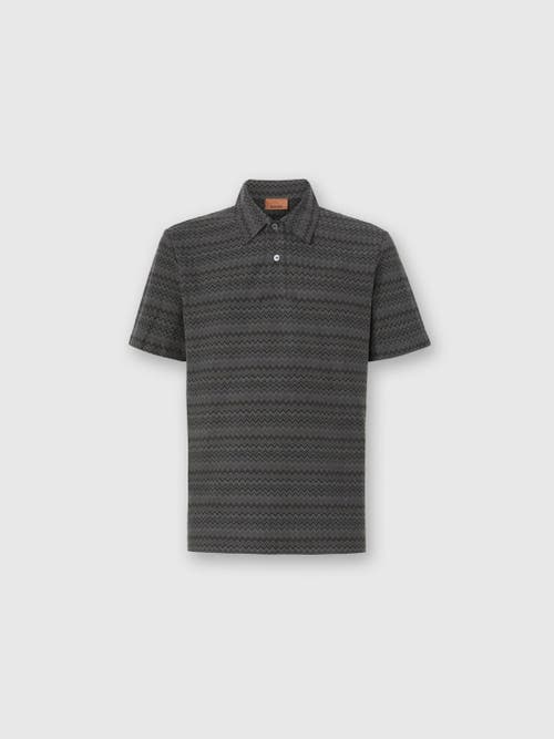 Missoni Short Sleeve Cotton Polo With Zigzag Pattern In Gray