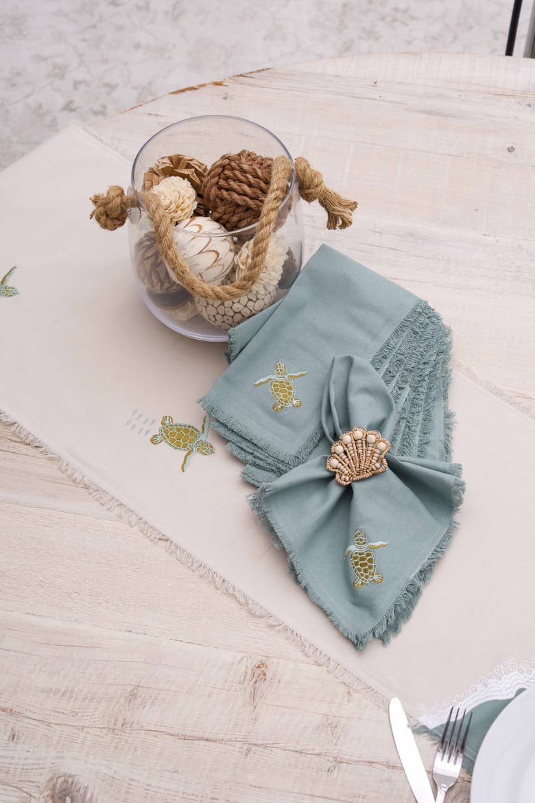Set of Four Embroidered Baby Sea Turtle Napkins, Alternate, color, Blue