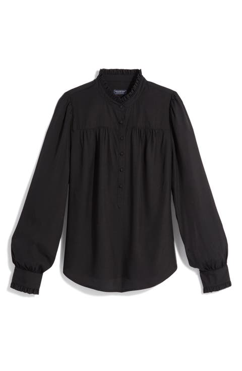 Ruffle Collar Silk Blend Popover Top
