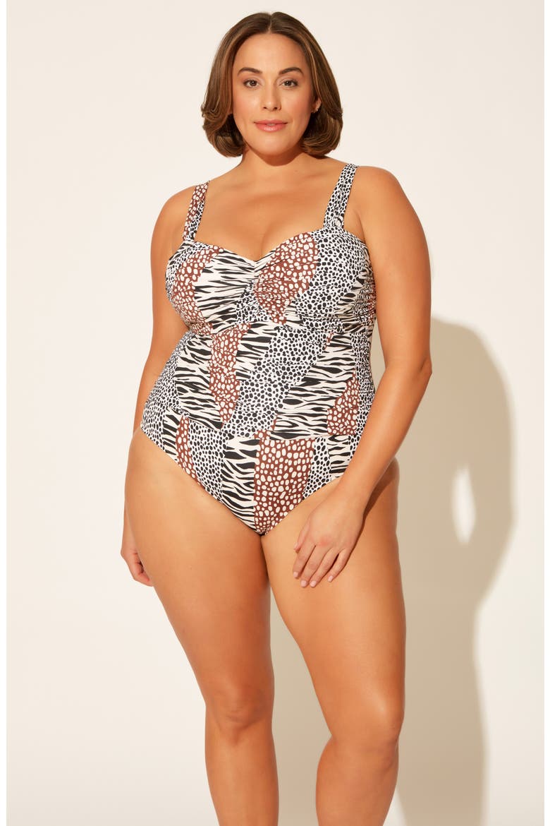 Some Like It Hot Shirred Underwire One-Piece Swimsuit, Alternate, color, NATURAL