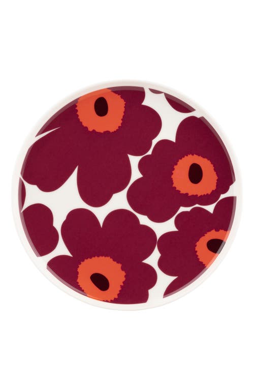Marimekko Unikko Lautanen Floral Plate in White Burgundy Red 