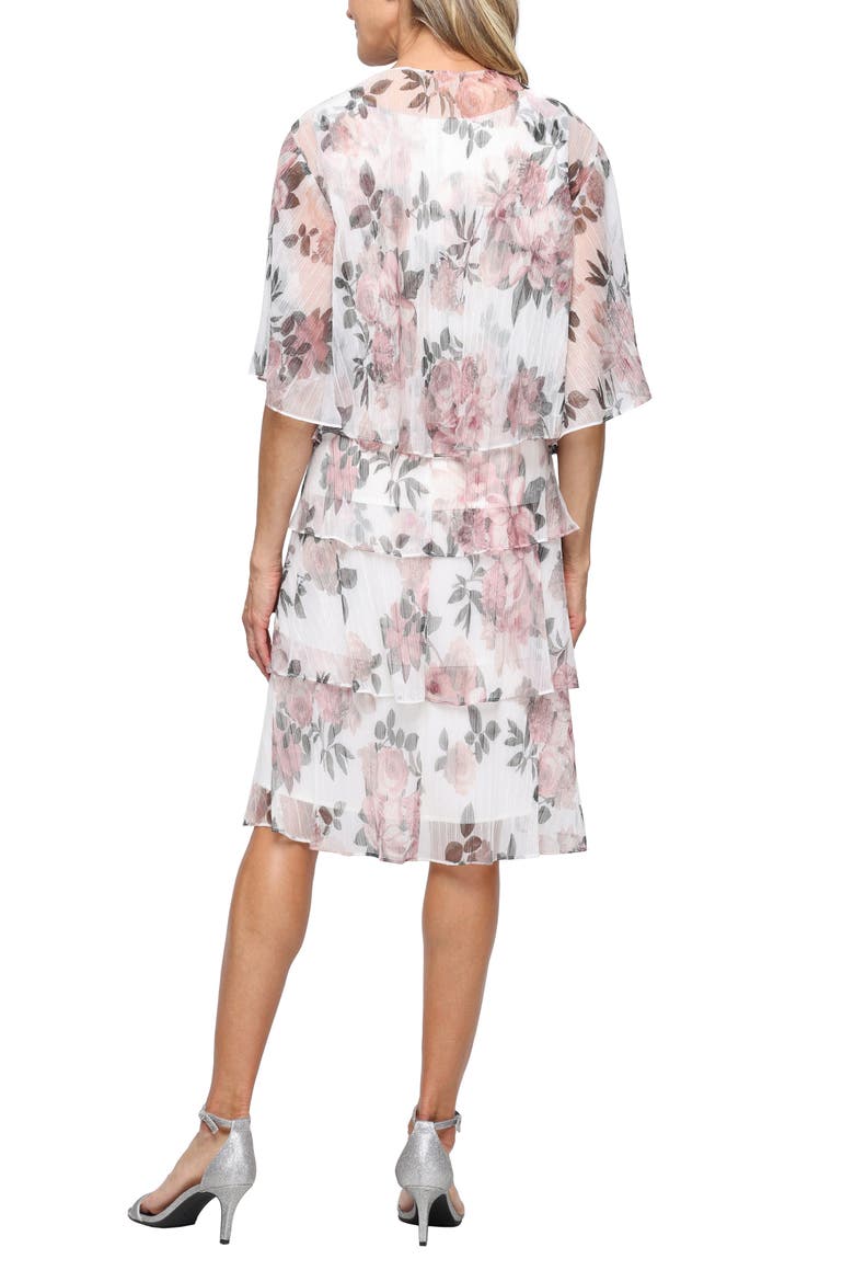 Floral Two-Piece Cape Cocktail Dress, Alternate, color, BLUSH MULTI