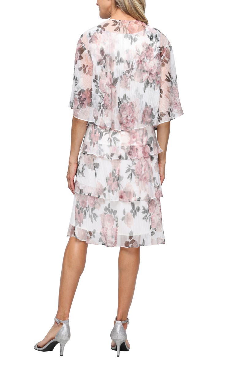 SL FASHIONS Floral Two-Piece Cape Cocktail Dress, Alternate, color, Blush Multi