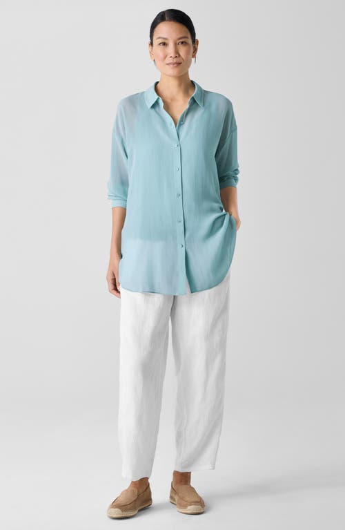 Eileen Fisher Classic Collar Long Silk Button-up Shirt In Green