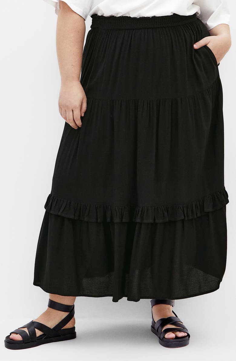 City Chic Avianna Tiered Maxi Skirt, Main, color, Black