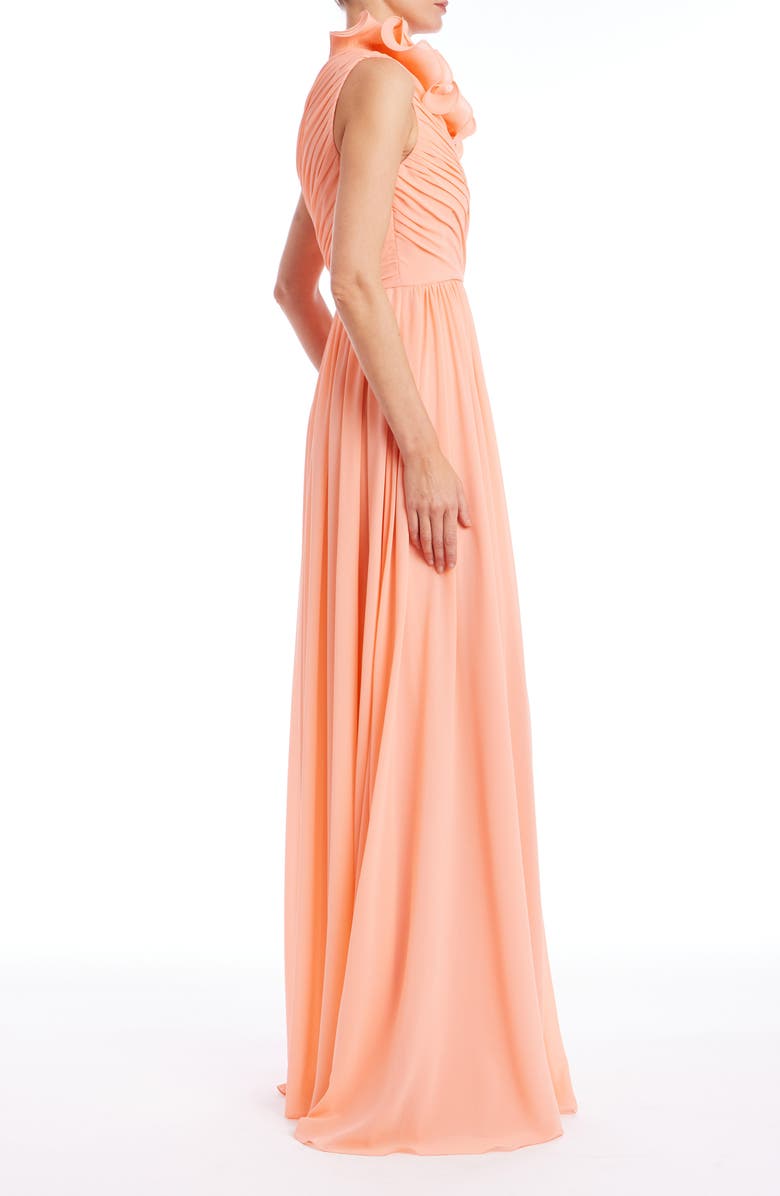 Badgley Mischka Collection Frill Pleated One-Shoulder Gown, Alternate, color, Coral