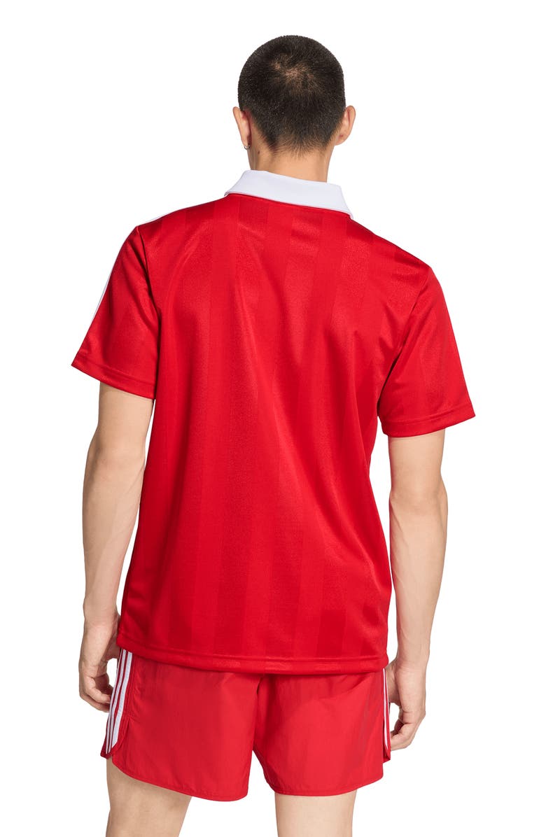 adidas Short Sleeve Stripe Soccer Jersey, Alternate, color, Better Scarlet