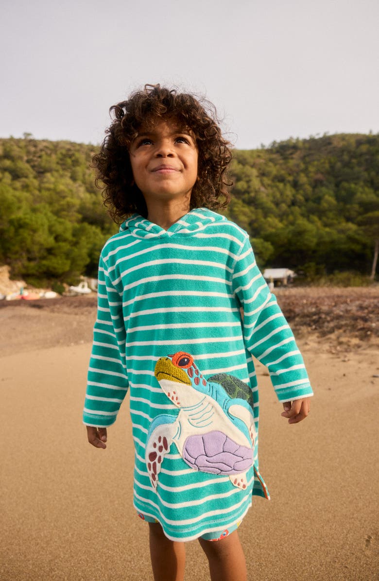 Mini Boden Kids' Turtle Appliqué Stripe Swim Cover-Up Top, Alternate, color, 