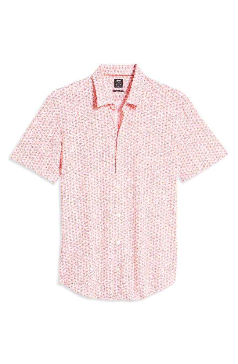 BOSS Robb Floral Print Short Sleeve Stretch Button-Up Shirt, Alternate, color, 